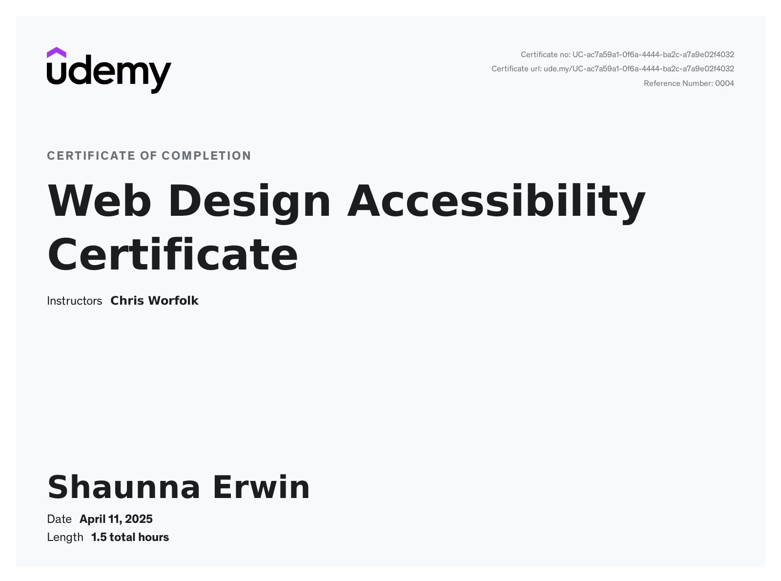 Web Design Accessibility Certificate