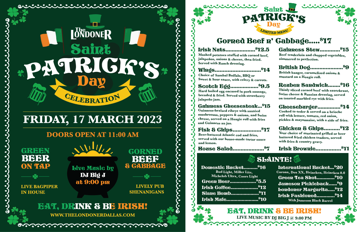 The Londoner Pub St. Patrick's Day Celebration 2023 promotion
