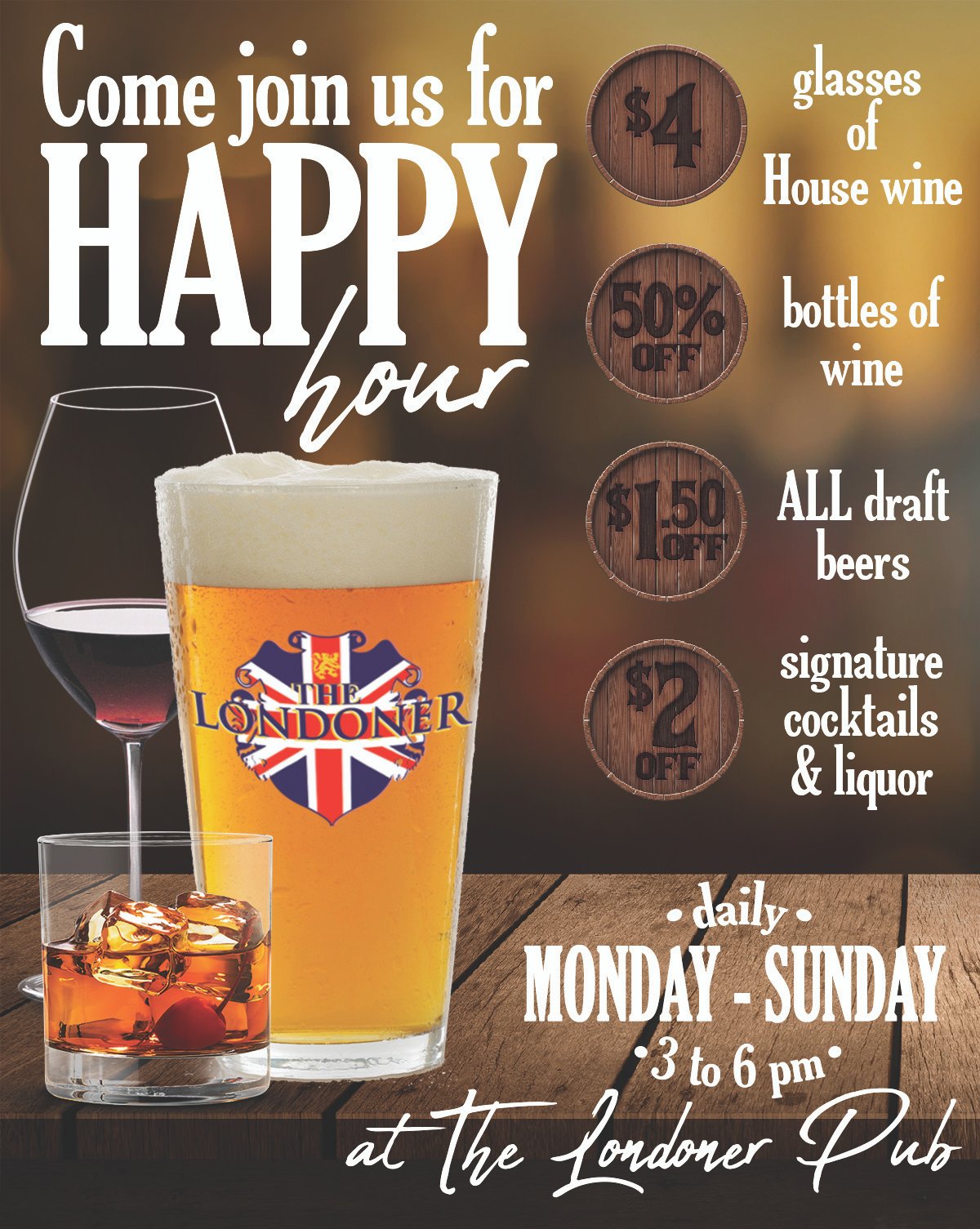 The Londoner Pub Happy Hour promotion