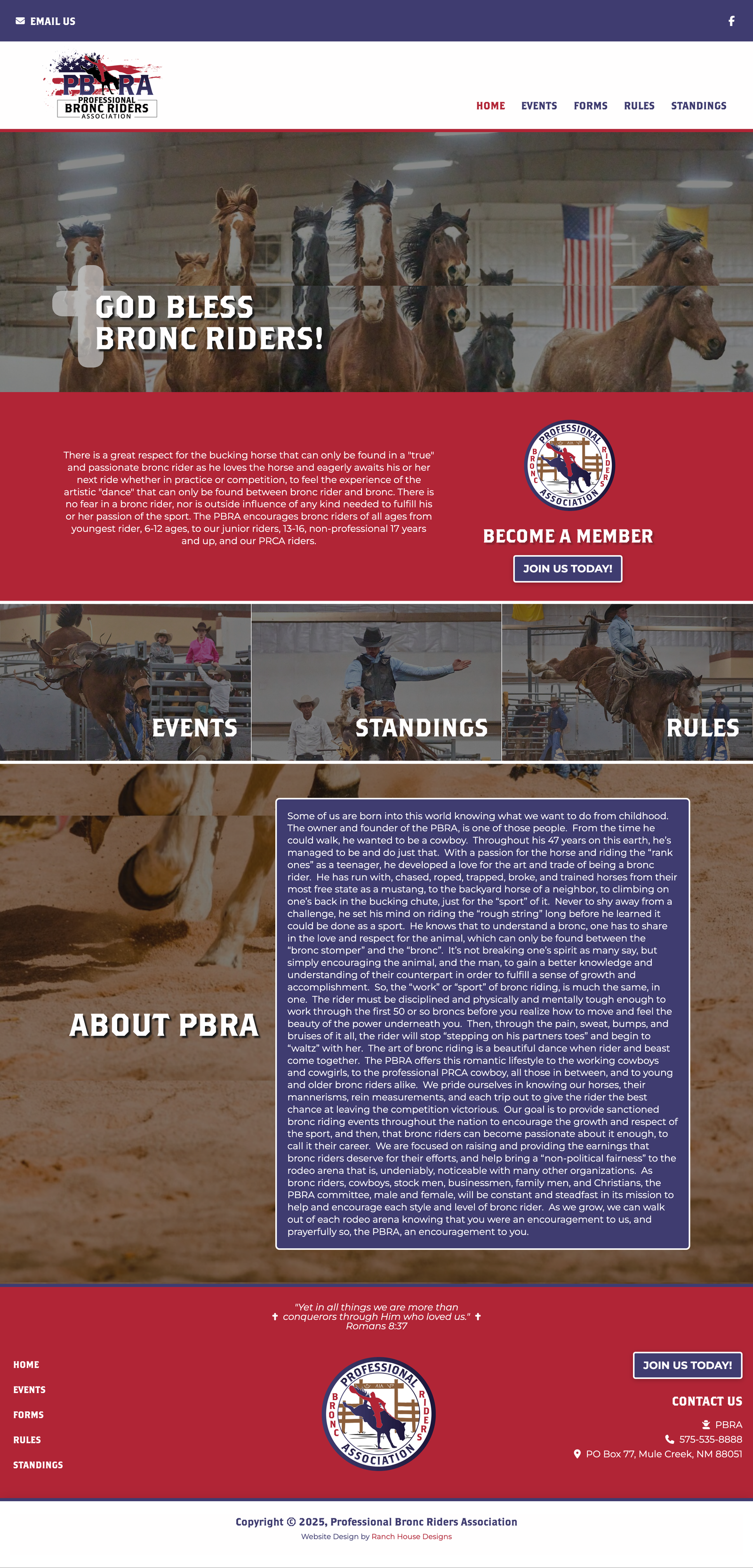 Professional Bronc Riders Association website (for Ranch House Designs)