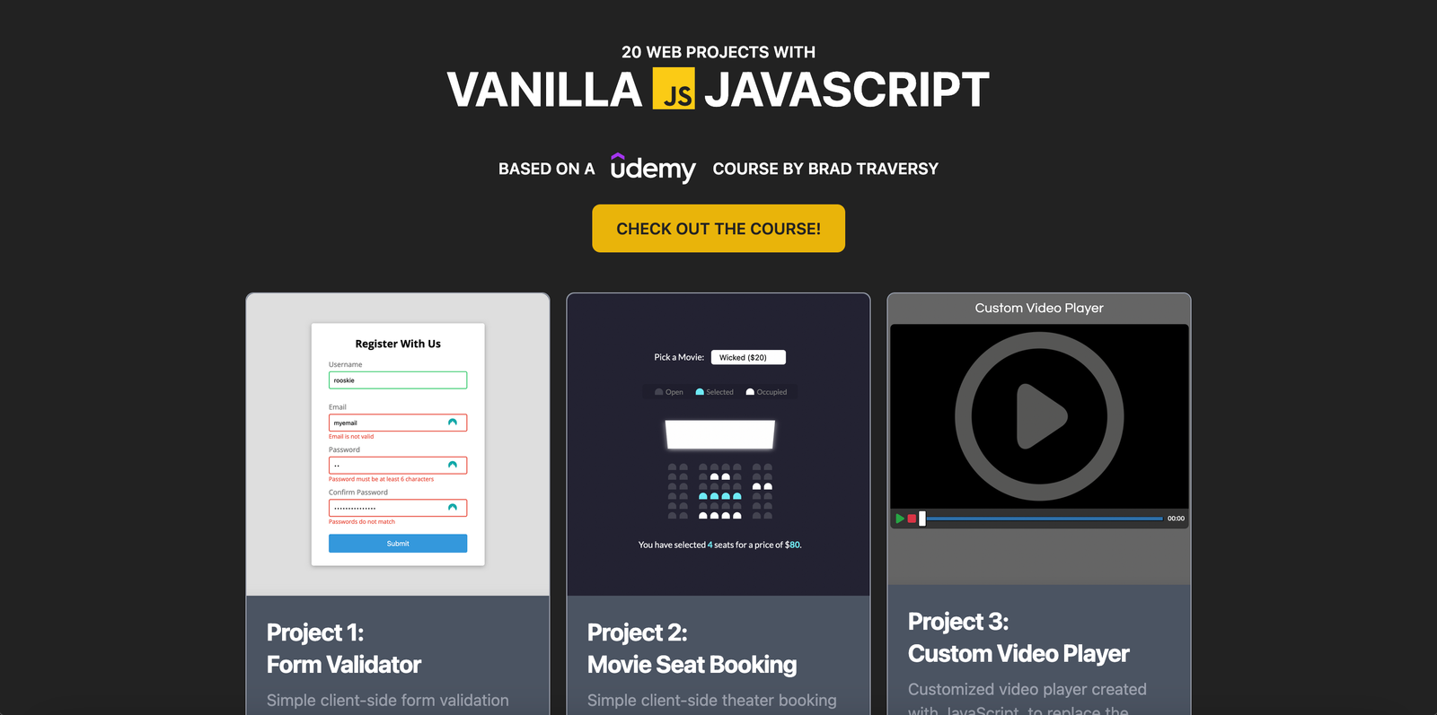 20 Web Projects with Vanilla JavaScript Projects coursework