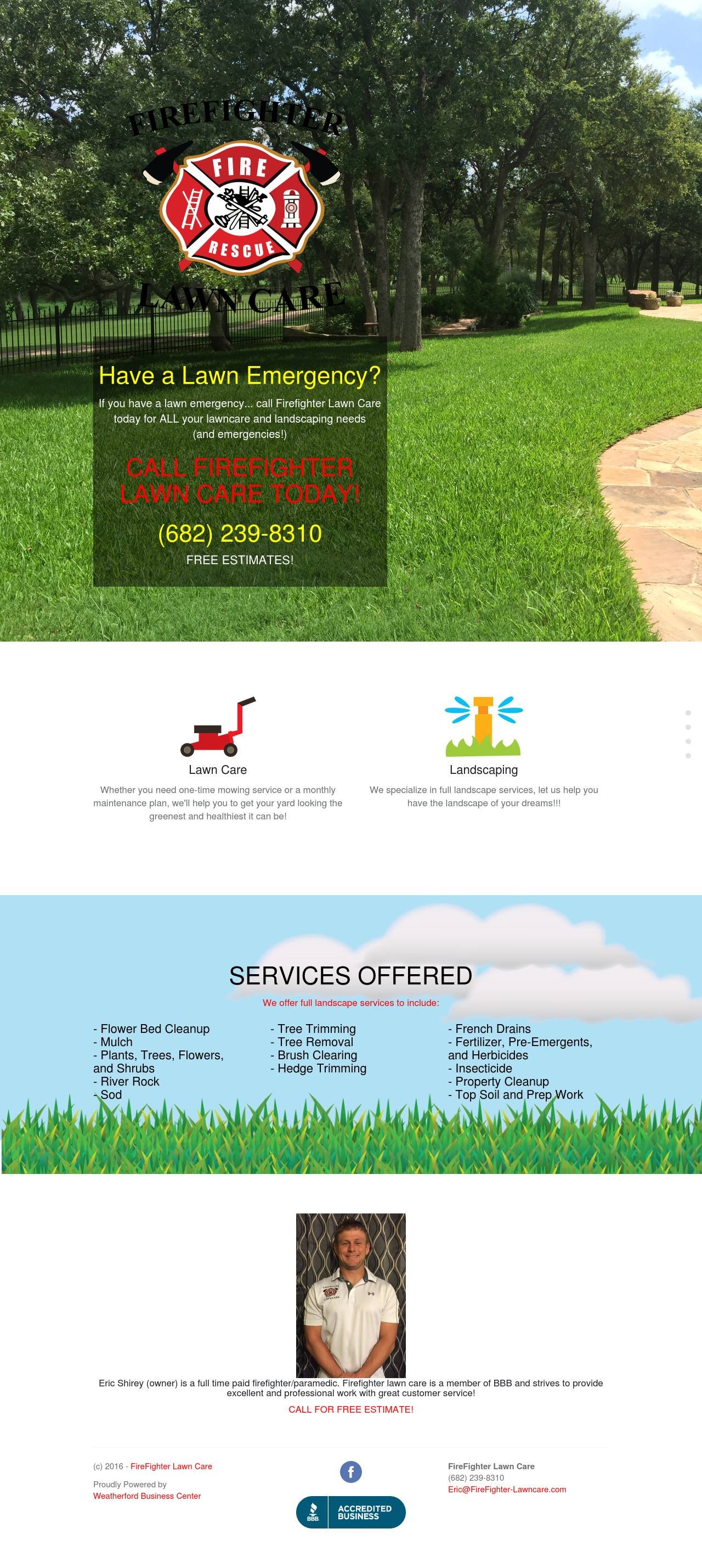 Firefighter Lawn Care landing page